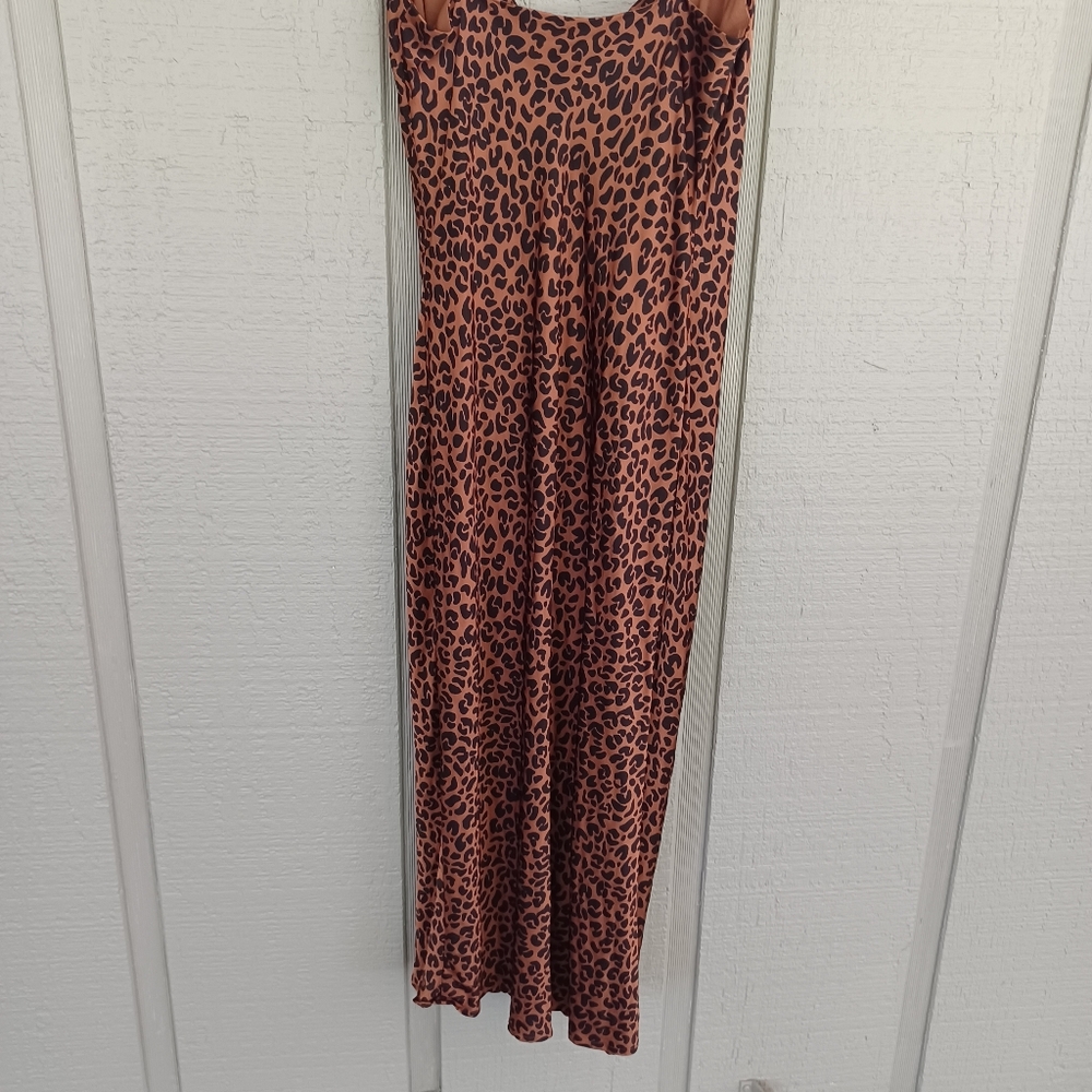 Good American Leopard Slip Midi Dress Size 2 US M Women Cowl Neck Sleeveless - Picture 7 of 16